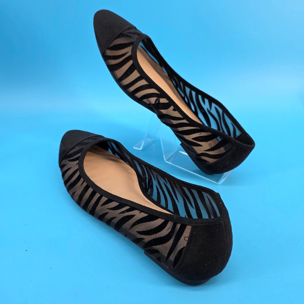Torrid Black Zebra Mesh Flocked Pointed Toe Ballet Flats 10WW 43237154